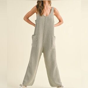 Free People Light Gray Knit Sleeveless Jumpsuit